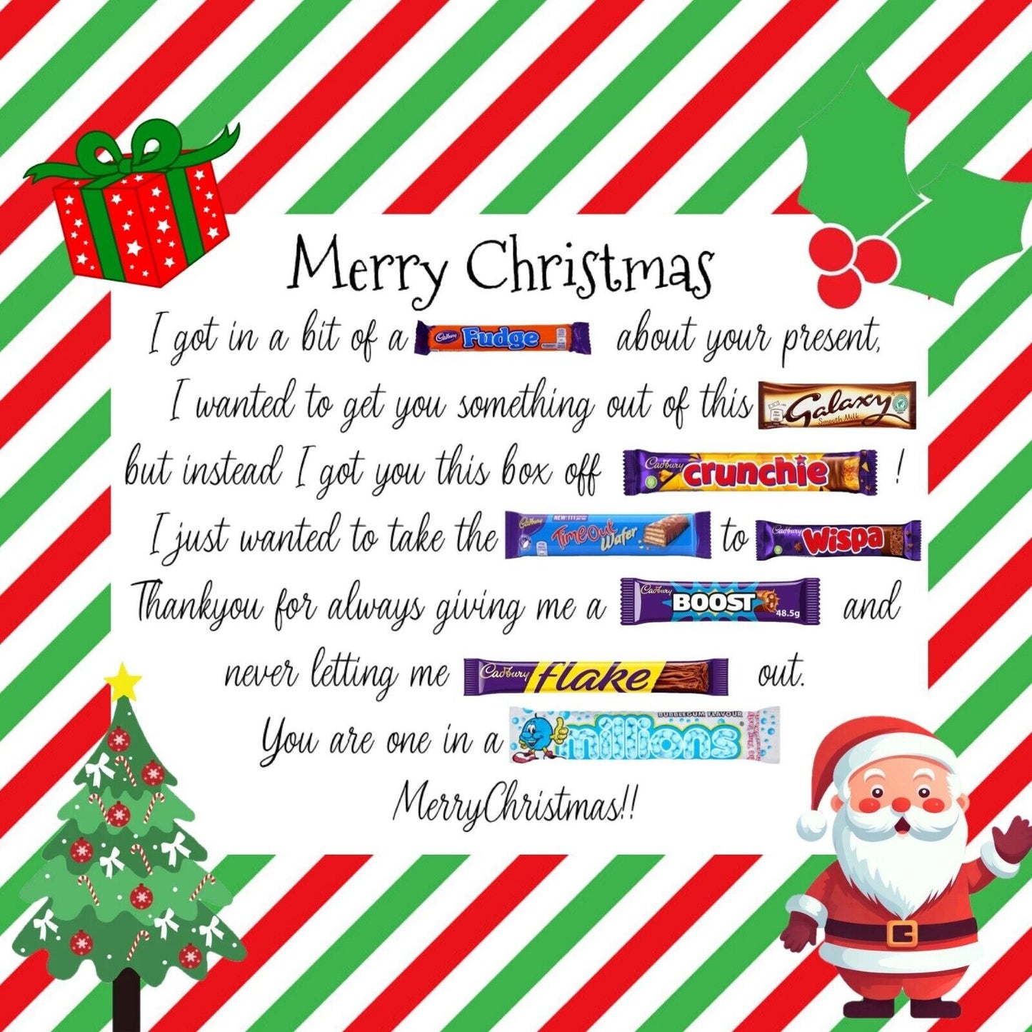 Merry Christmas Poem Chocolates Sweet Box Gift Hamper Present Kids Xmas Eve