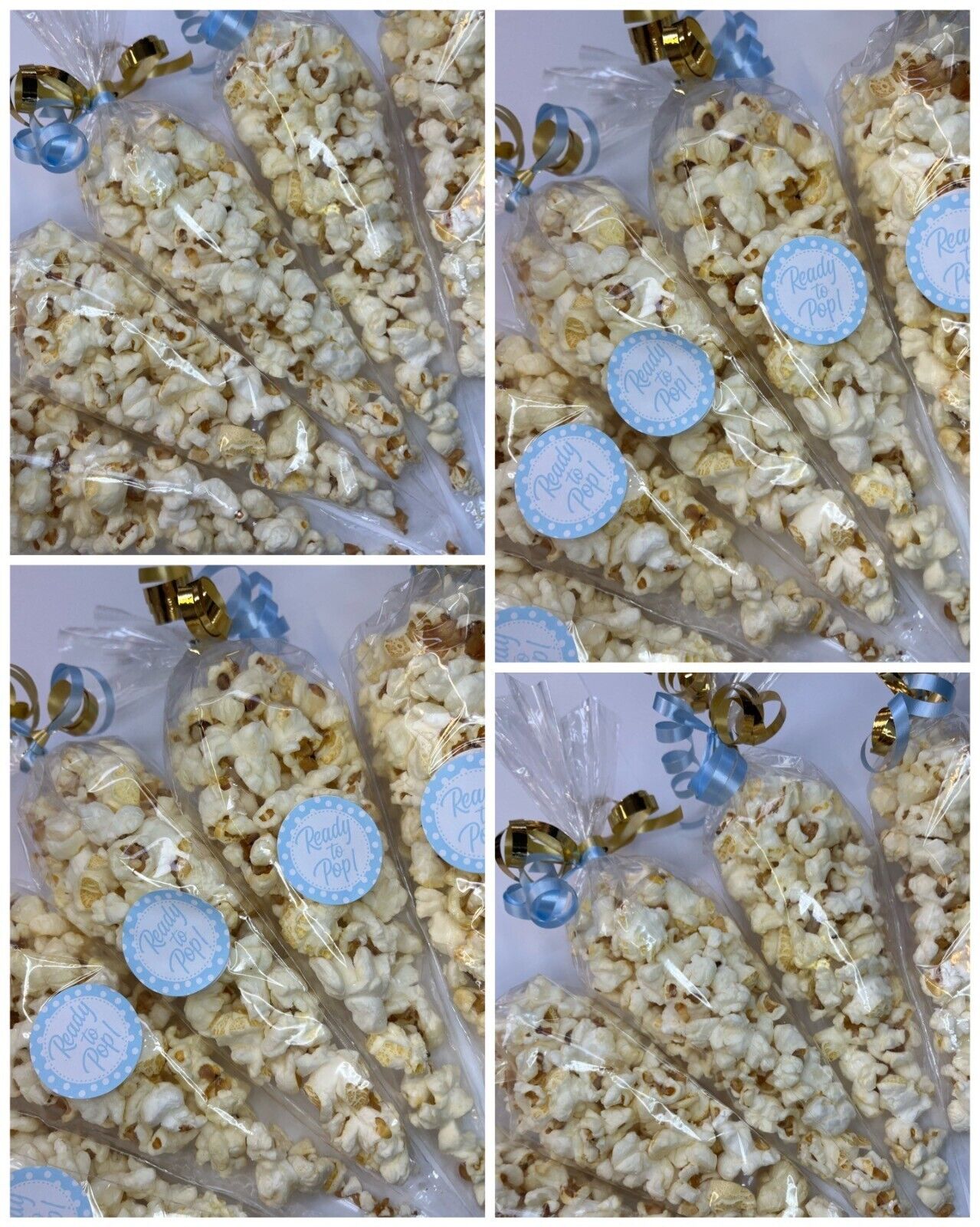 Ready To Pop Baby Shower Blue Sweet Popcorn Cone Party Bag Favour Filler