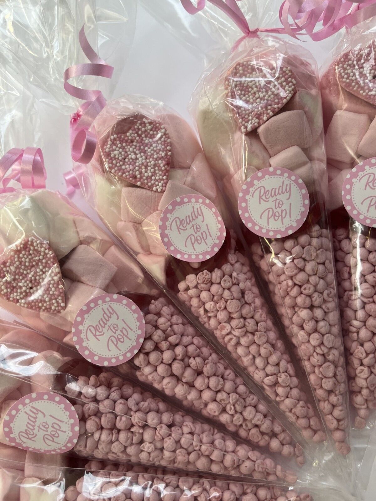 Ready To Pop Baby Shower Pink Candy Cones Sweets Party Bags Filled Gift Favour