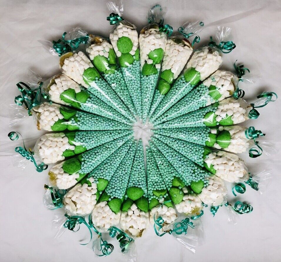 Green & White Sweet Candy Cones Sweets Party Bags Filled Bag Sweet Cone