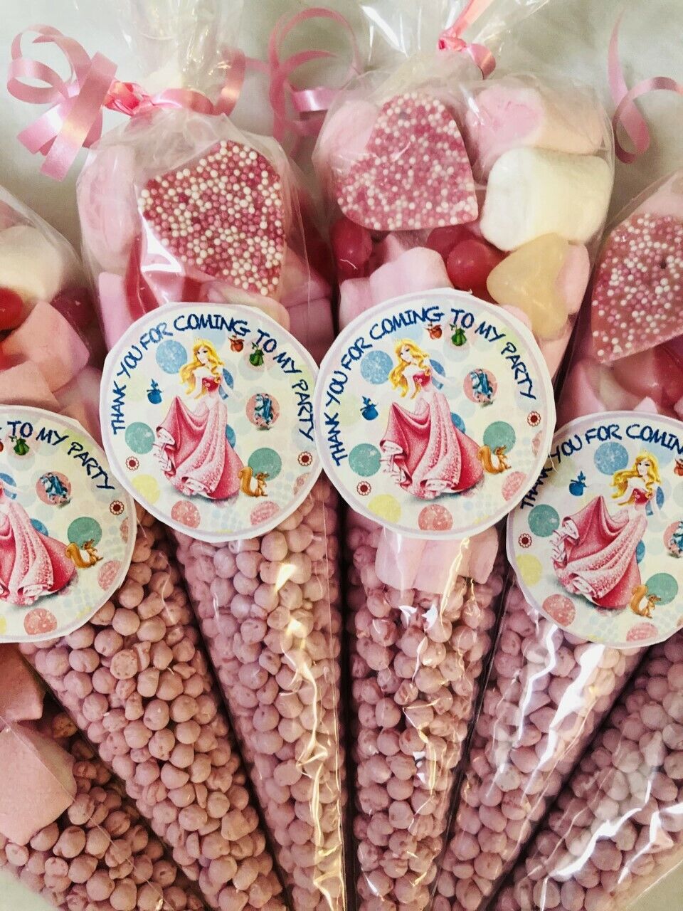 Princess Inspired Themed Aurora Sleeping Beauty Filled Sweet Cone & Sticker Thank you