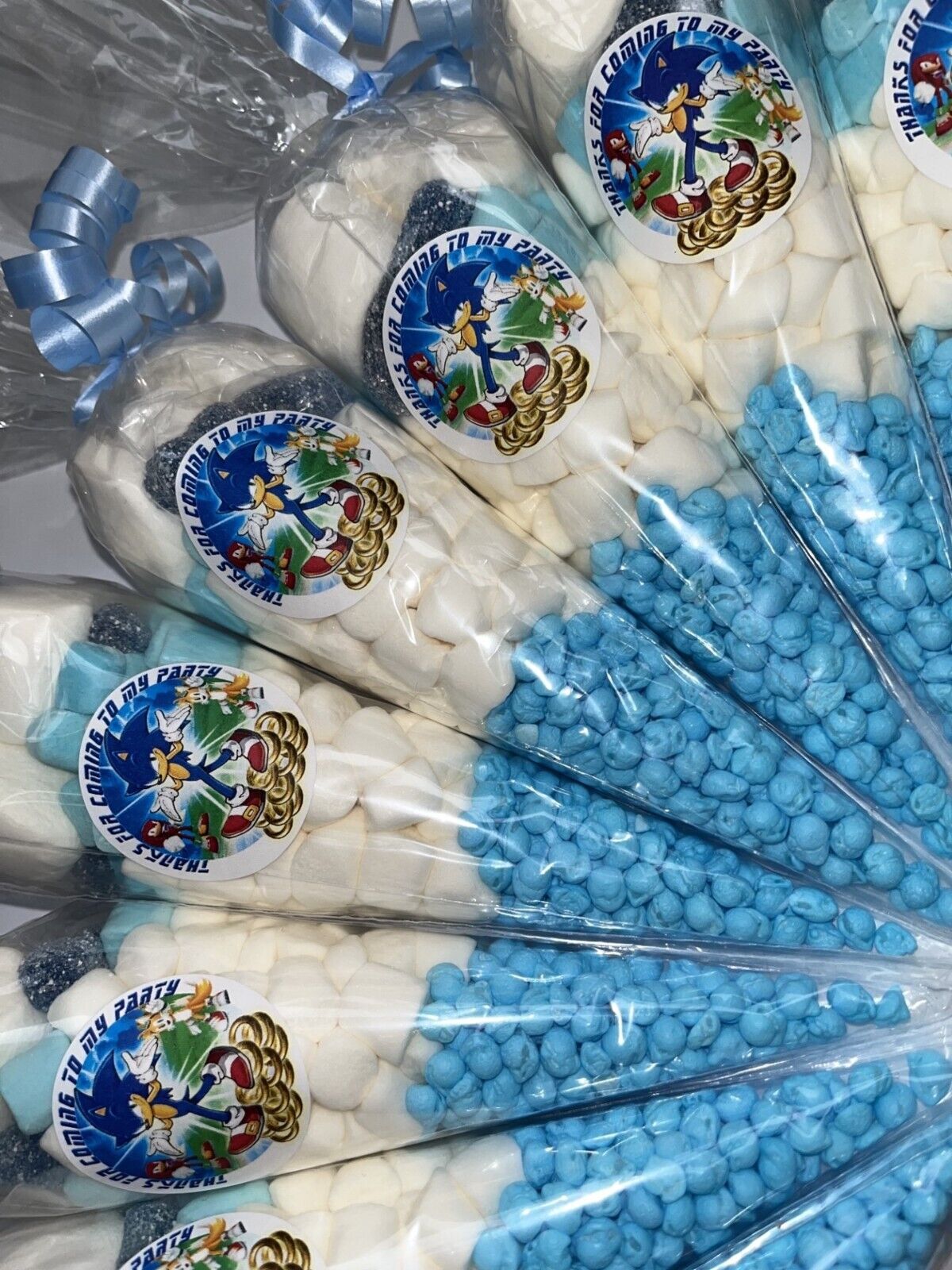 Sonic Hedgehog Inspired Themed Candy Cones Sweets Party Bags Filled Party Bag Gift Blue Birthday