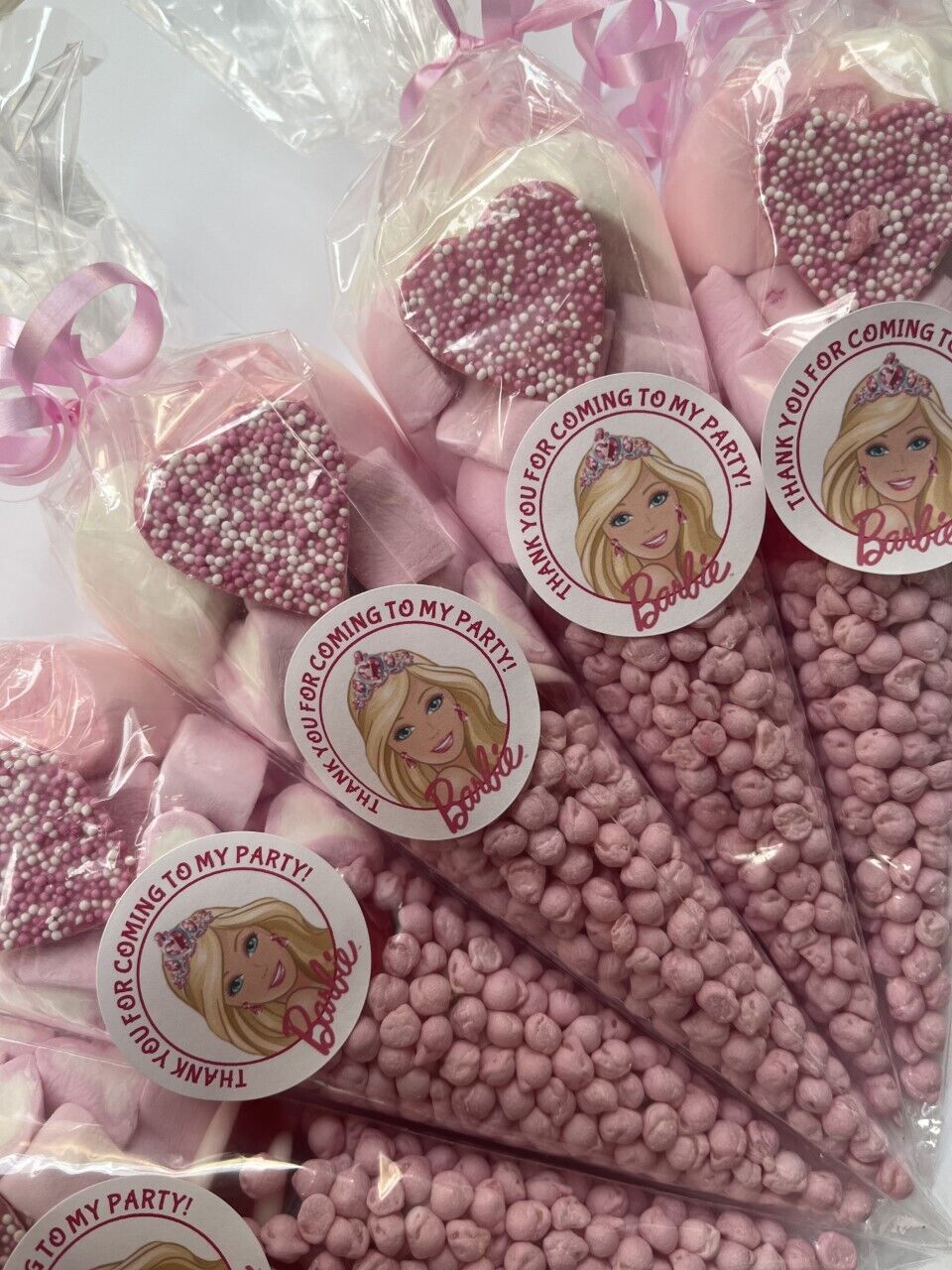 Made to order Filled Barbie Pink Candy Sweet Cones Party Bag Fillers / Sleepover 19 Cms