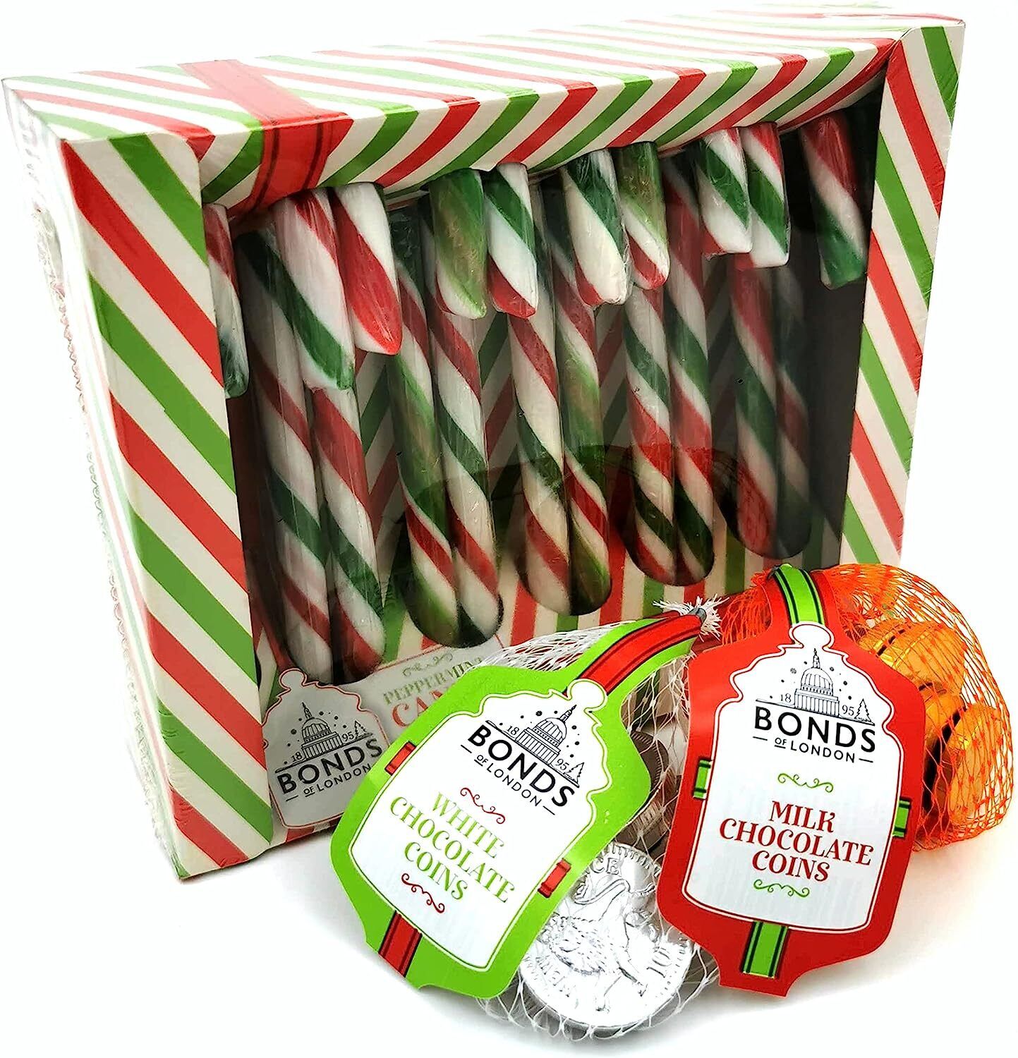 Bonds of London Christmas Eve Candy Cane & Chocolate Coins Bundle Stocking