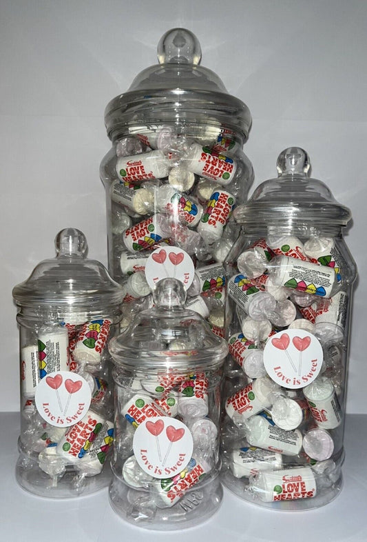 Filled Yummy Retro Old School Love Hearts Sweet Candy Buffet Victorian Jar Gift