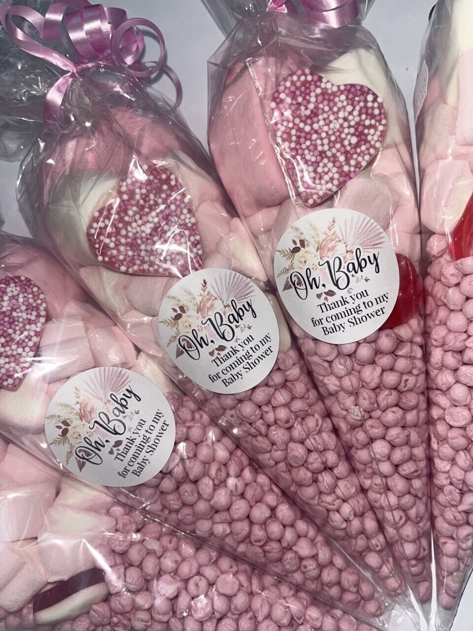 Oh Baby Neutral Pink Shower Favours Filled Sweet Cones Party Bag Baby Shower
