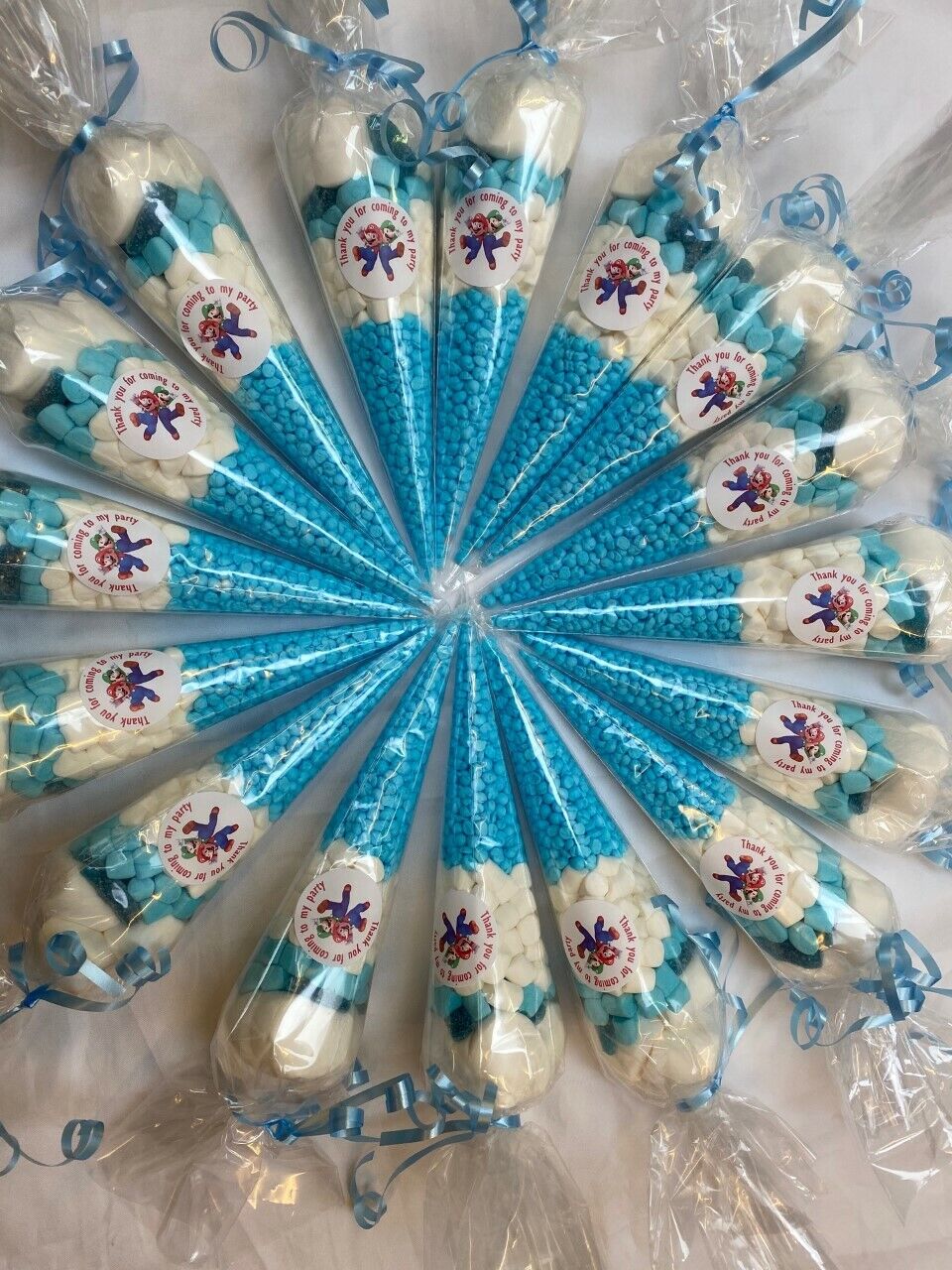 Super Mario Inspired Themed Party Bag Filler Pre Filled Candy Sweets Cone Blue