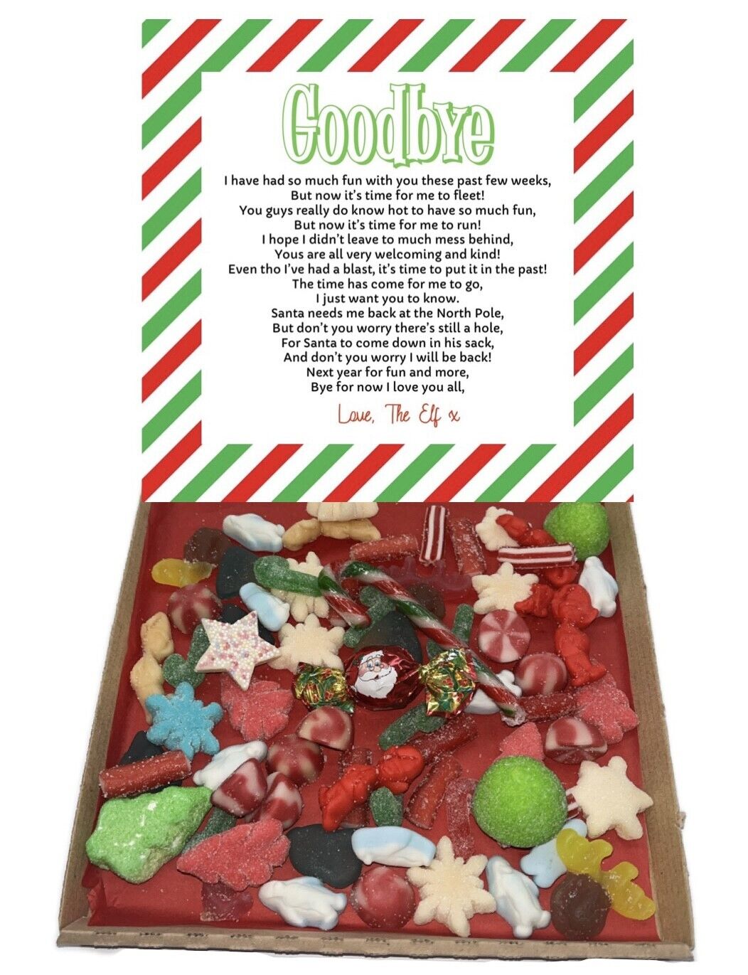 Goodbye Elf Xmas Gift Pick n Mix Retro Gummy Sweets Chocolate Hamper Present