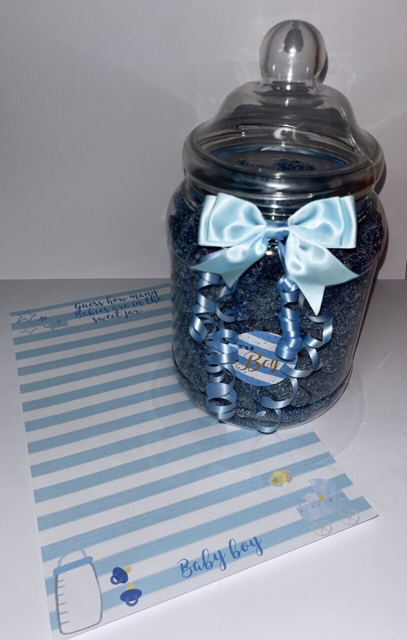 Made to order Baby Shower It's a Boy Guess How Many Blue Babies Sweets In The Jar Game