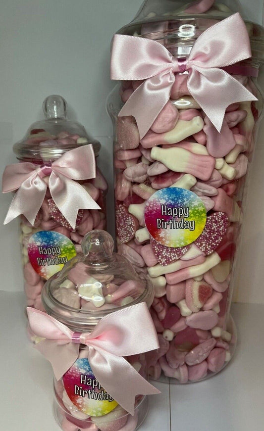 Happy Birthday Filled Pick N Mix Sweet Victorian Jar Gift Personalised Present