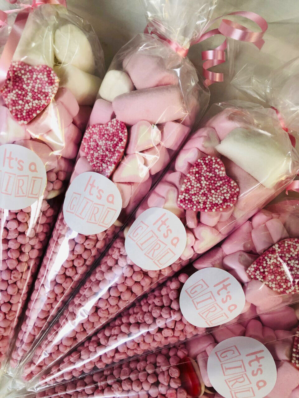 It's A Girl Baby Shower Favours Sweet Candy Cones Party Bag Pre Filled 19 Cms