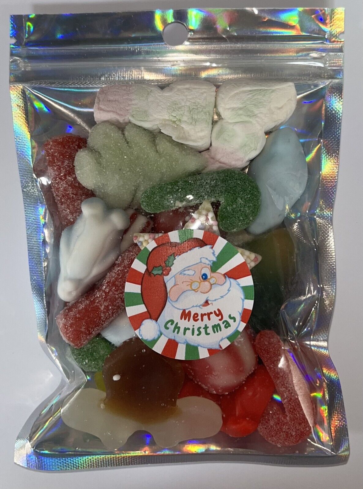 Christmas Eve Grinch Inspired Themed Elf Santa Pick n Mix Sweet Gummy Treat Pouch Gift Stocking