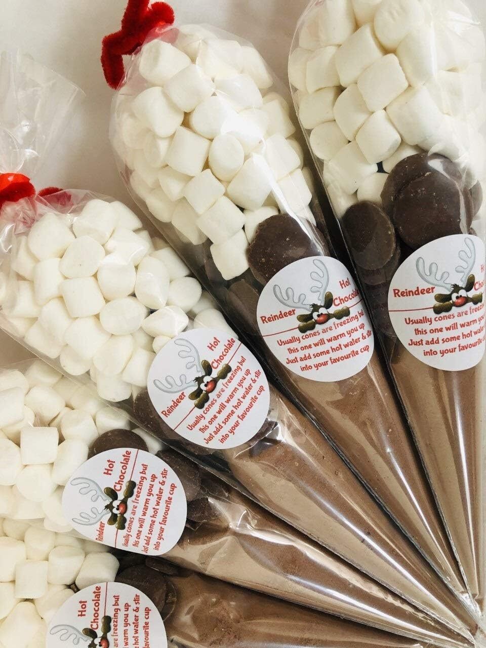 Reindeer Christmas Milk Hot Chocolate, Buttons & Marshmallows Handmade Cone