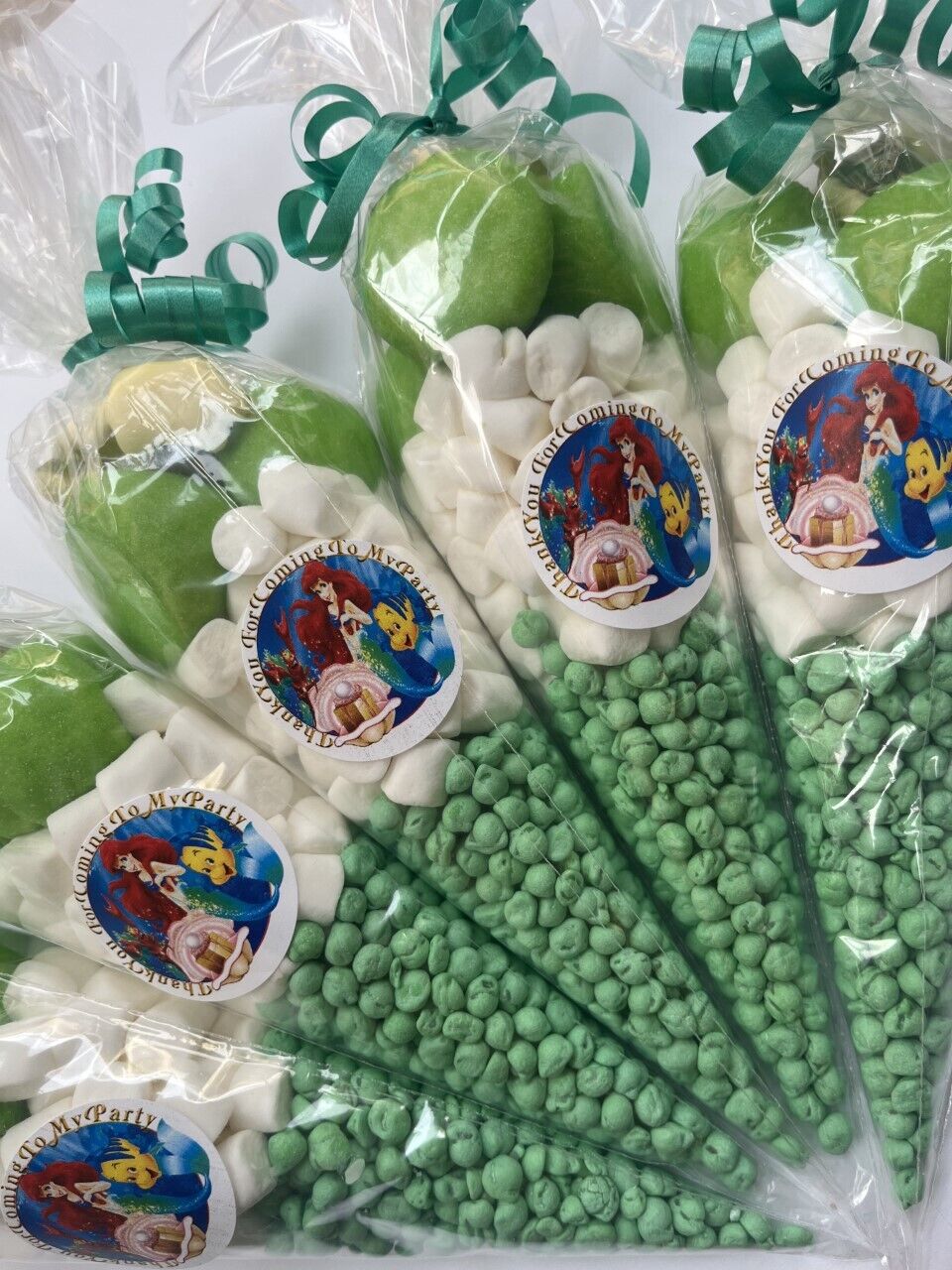 Princess Ariel Inspired Themed Filled Green Sweet Candy Cones Party Bag Fillers