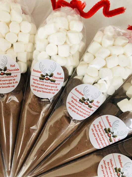 Reindeer Christmas Milk Hot Chocolate, Buttons & Marshmallows Handmade Cone