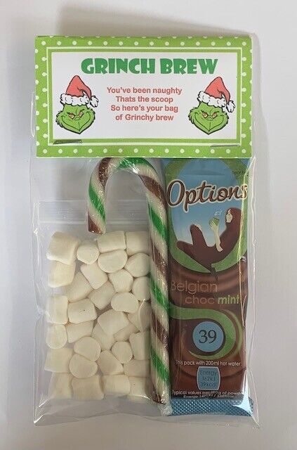 Grinch Inspired Themed Brew Hot Chocolate Marshmallows & Candy Cane Christmas Eve Box Fillers