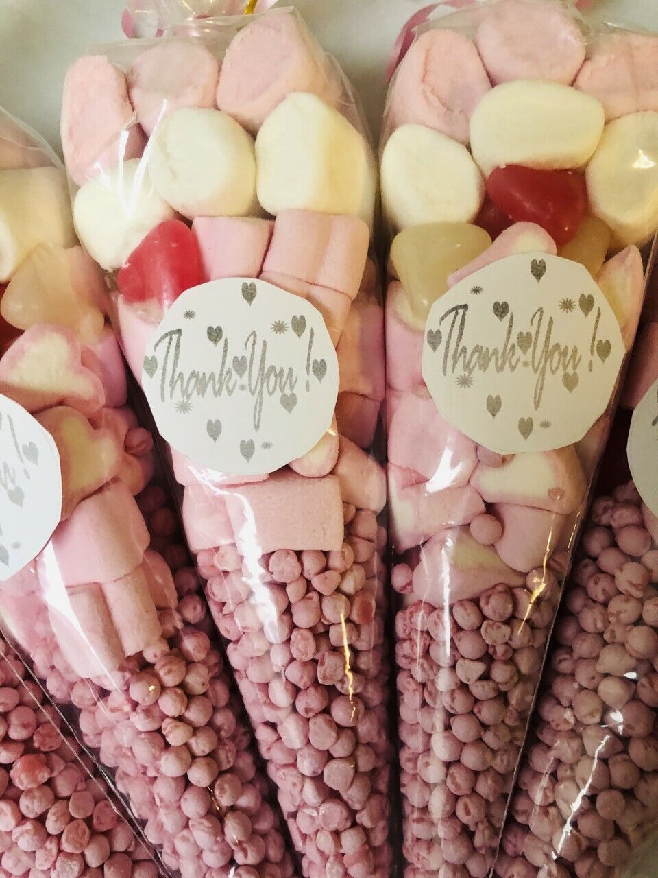 Thank You Pink Filled Sweet Candy Cones Wedding Party Bag Filler Favour Gift