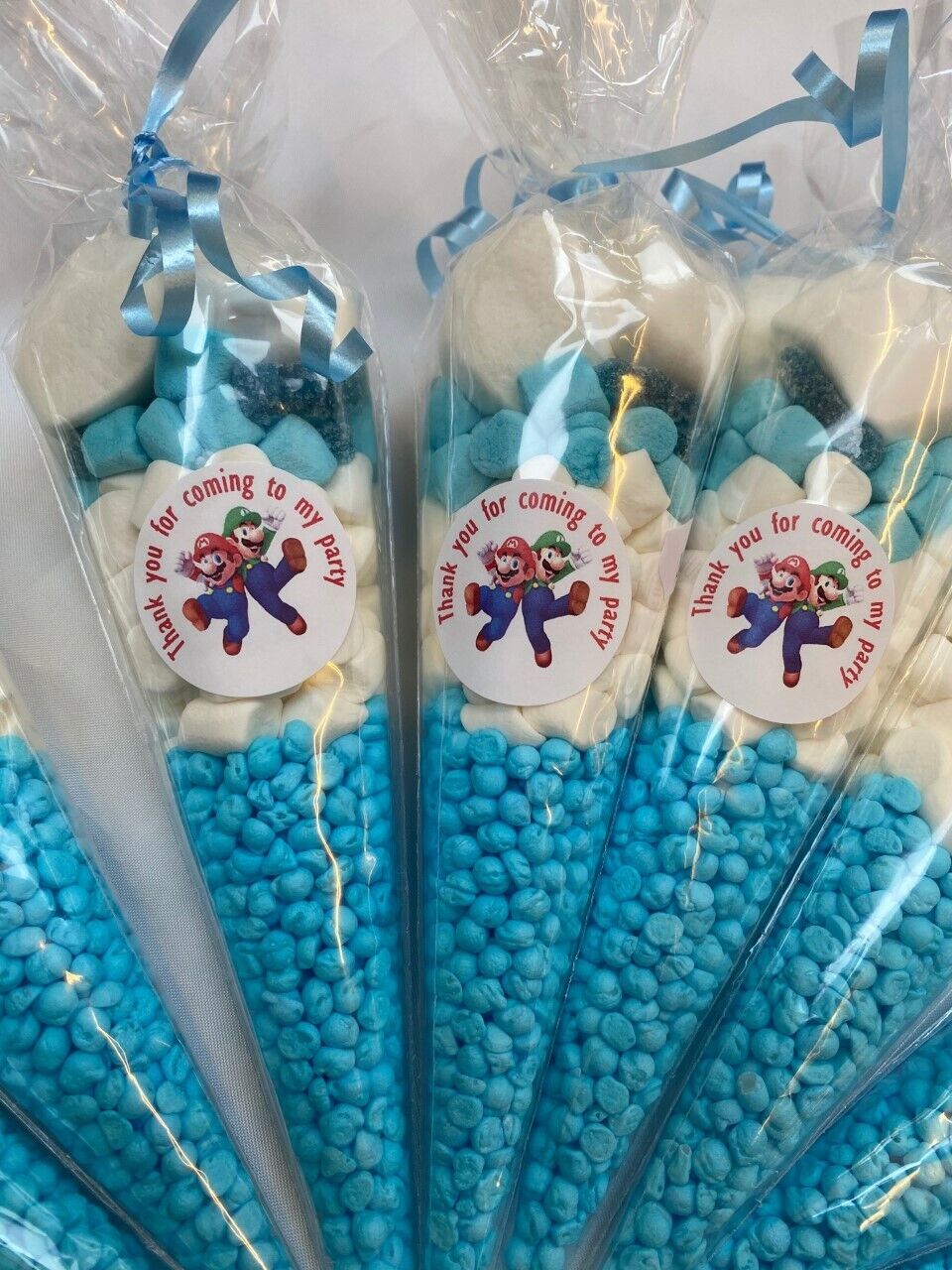 Super Mario Inspired Themed Party Bag Filler Pre Filled Candy Sweets Cone Blue