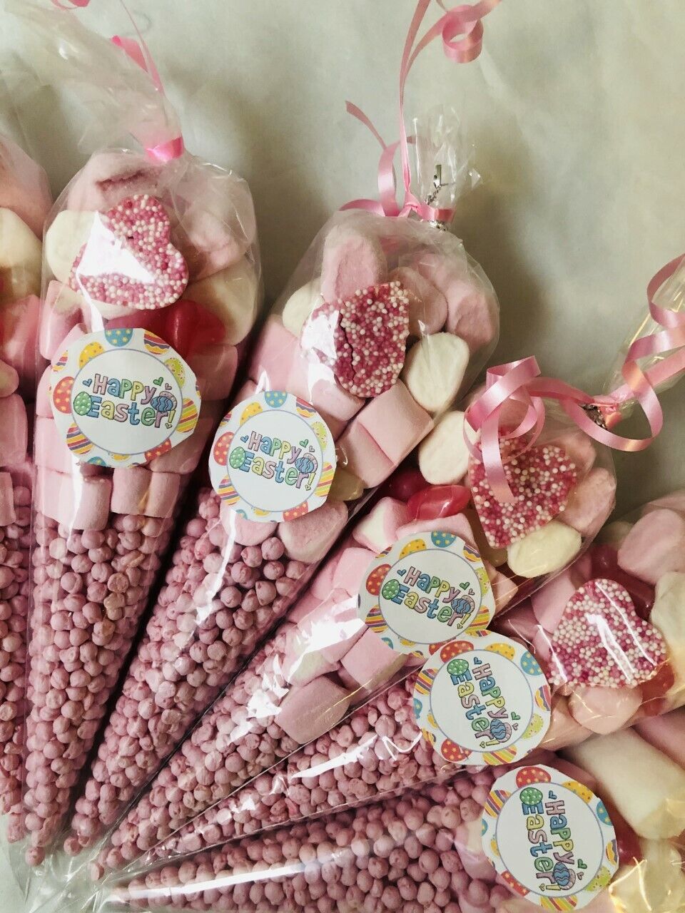 Happy Easter Pink Sweet Candy Cones Sweets Party Bags Filled Gift Cone