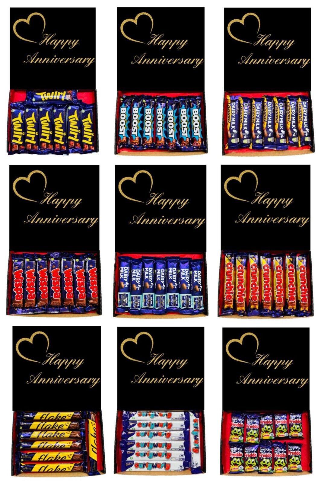 Happy Anniversary Gift Cadbury Chocolate Hamper Wispa Boost Freddo Flake Twirl