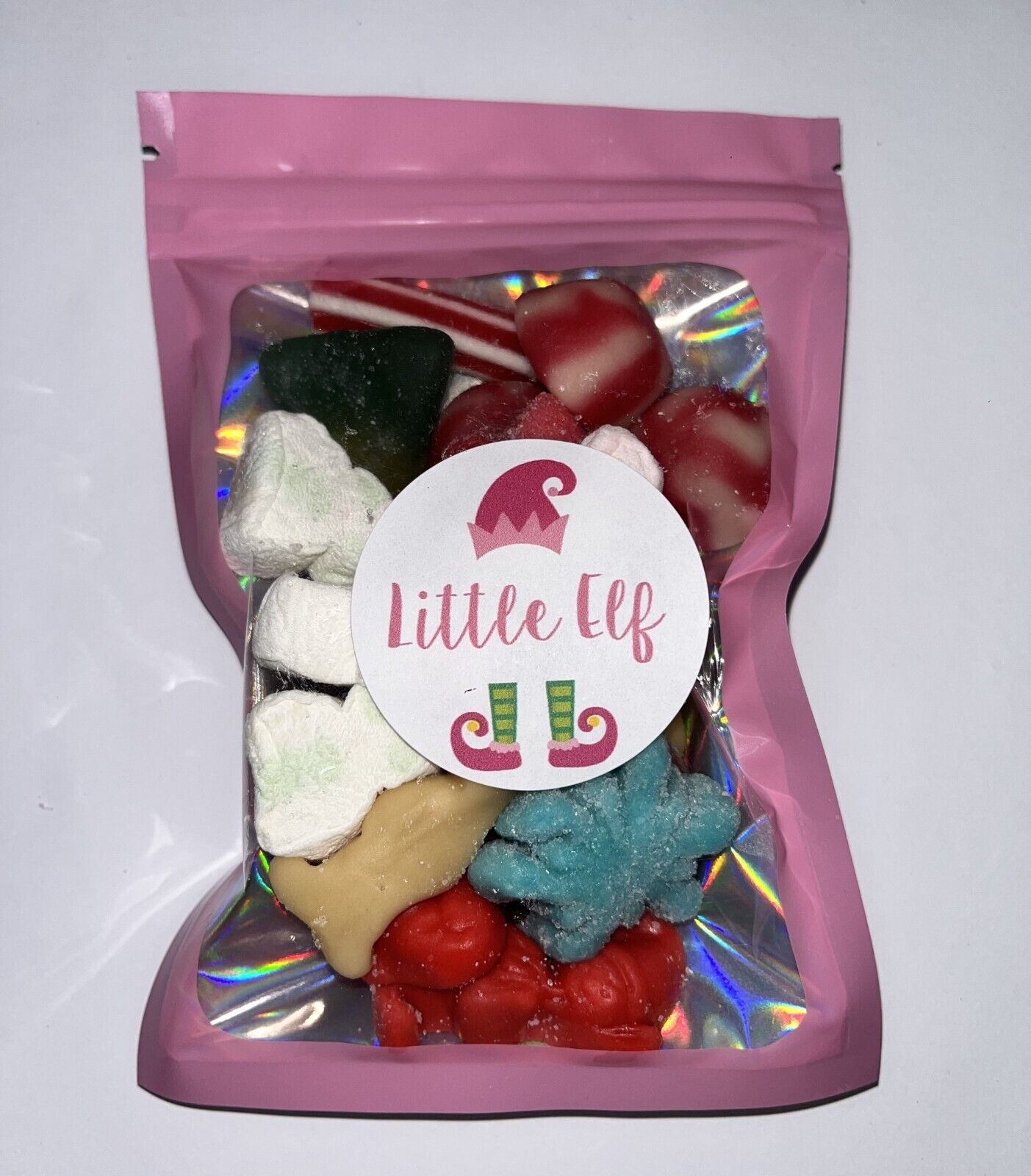 Christmas Pink Elf Filled Pick N Mix Sweet Victorian Jar Pouch Gift Present