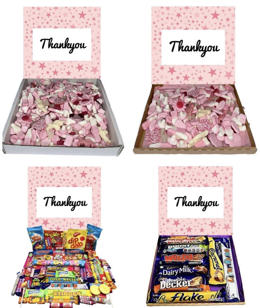 Thank You Pink Gift Pick n Mix Retro Gummy Sweets Chocolate Hamper Present