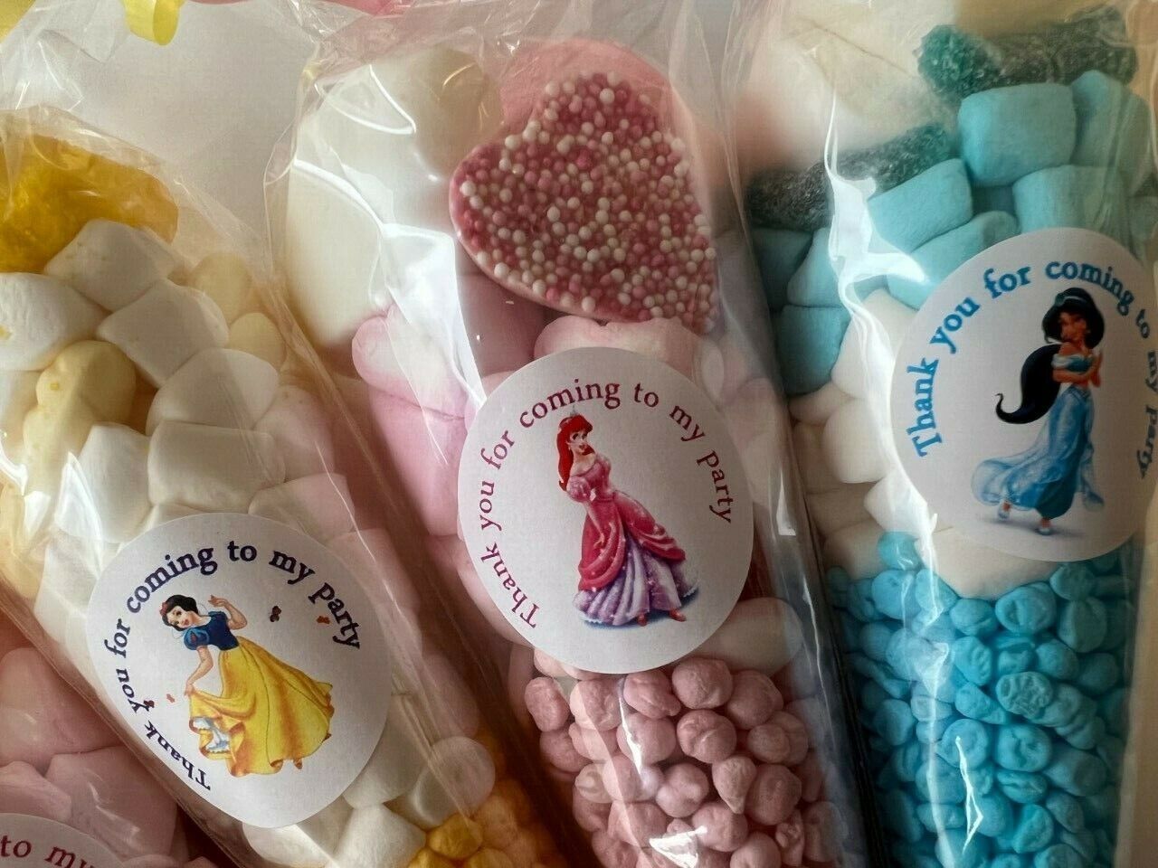 Sets of 5 Princess Filled Party Sweet Cones & Stickers Party Bag Fillers