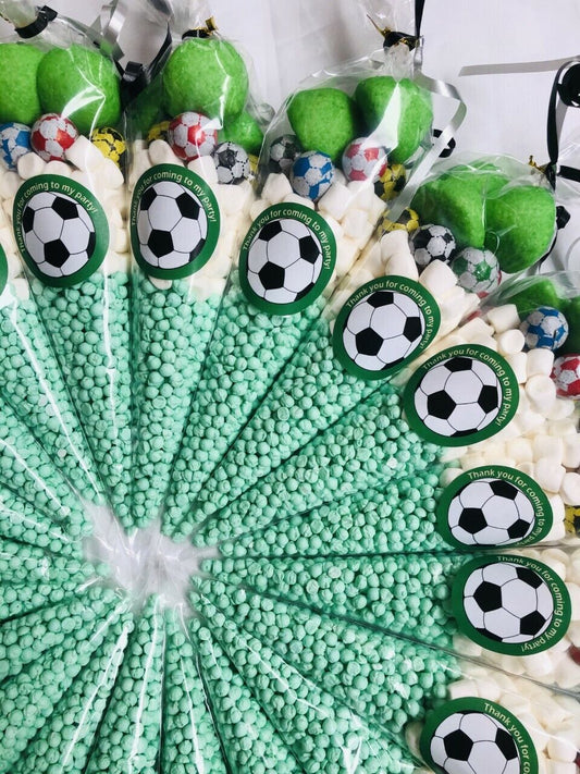 Filled Green Football Footy Sticker Kids Sweet Cones Party Bags Chocolate