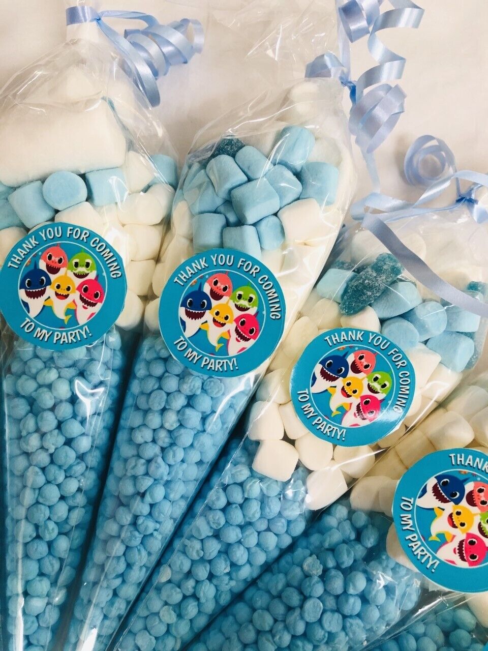 Made to order Baby Shark Inspired Themed Thank You For Coming Party Sweet Candy Cones Sweets Cone Blue