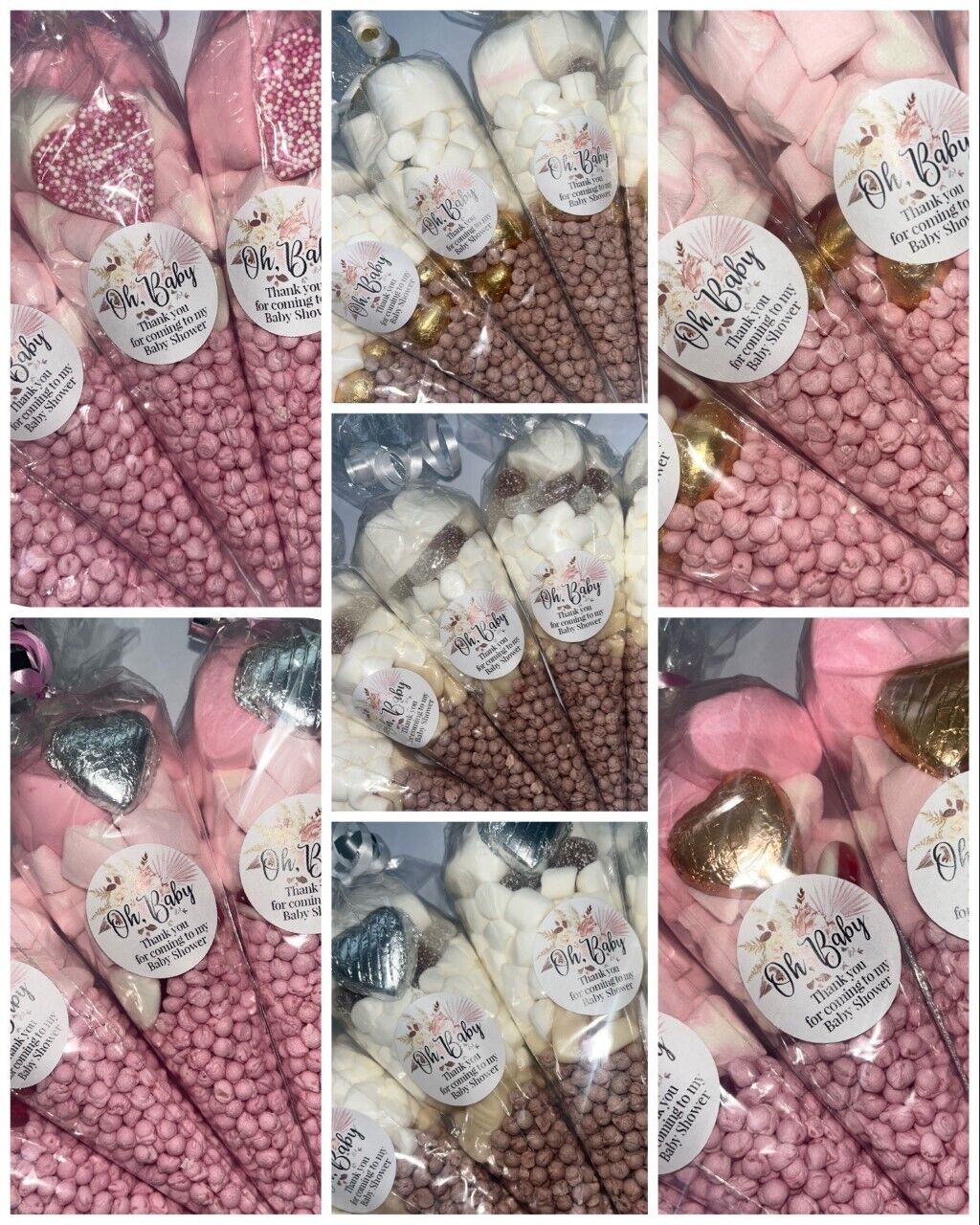 Oh Baby Neutral Pink Shower Favours Filled Sweet Cones Party Bag Baby Shower