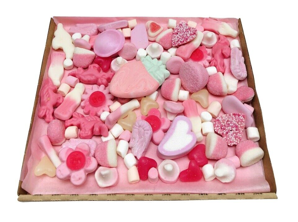 Personalised Gift Pick N Mix Pink Sweets Box Hamper Retro Present 300g