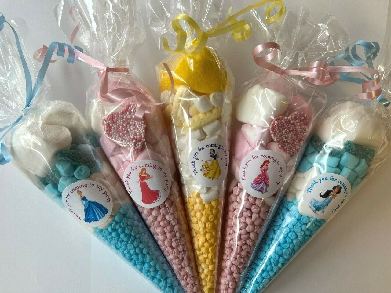 Sets of 5 Princess Filled Party Sweet Cones & Stickers Party Bag Fillers