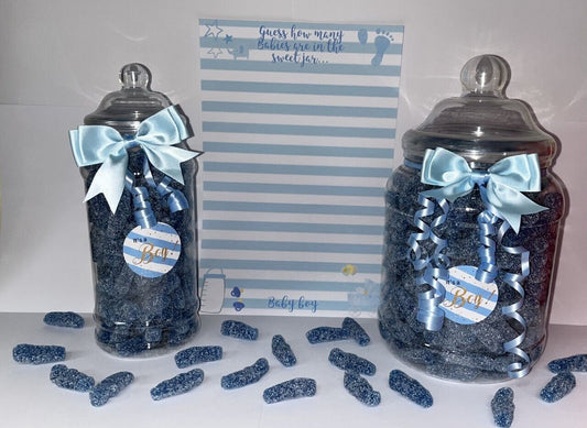 Made to order Baby Shower It's a Boy Guess How Many Blue Babies Sweets In The Jar Game