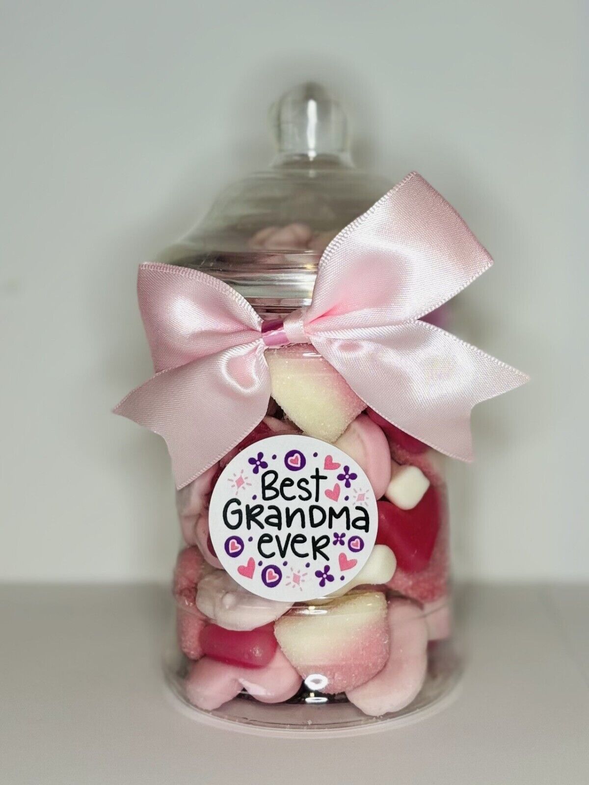 Best Grandma Ever Filled Pink Pick N Mix Gummy Sweet Victorian Jar Gift Present