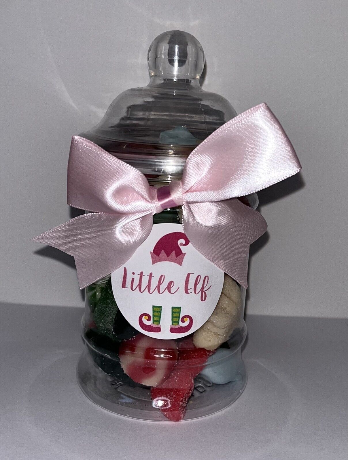 Christmas Pink Elf Filled Pick N Mix Sweet Victorian Jar Pouch Gift Present