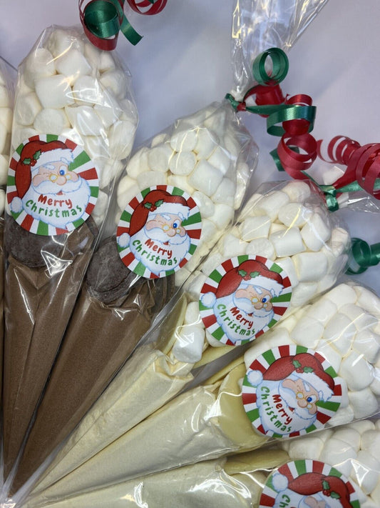 Santa Merry Christmas Hot Chocolate Cone Milk or White Xmas Eve Box