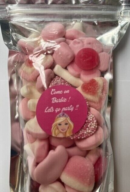 Barbie Inspired Themed Gummy Jelly Sweet Pouch Cinema Movie Mix Party Bag Kids Pink Pick n Mix