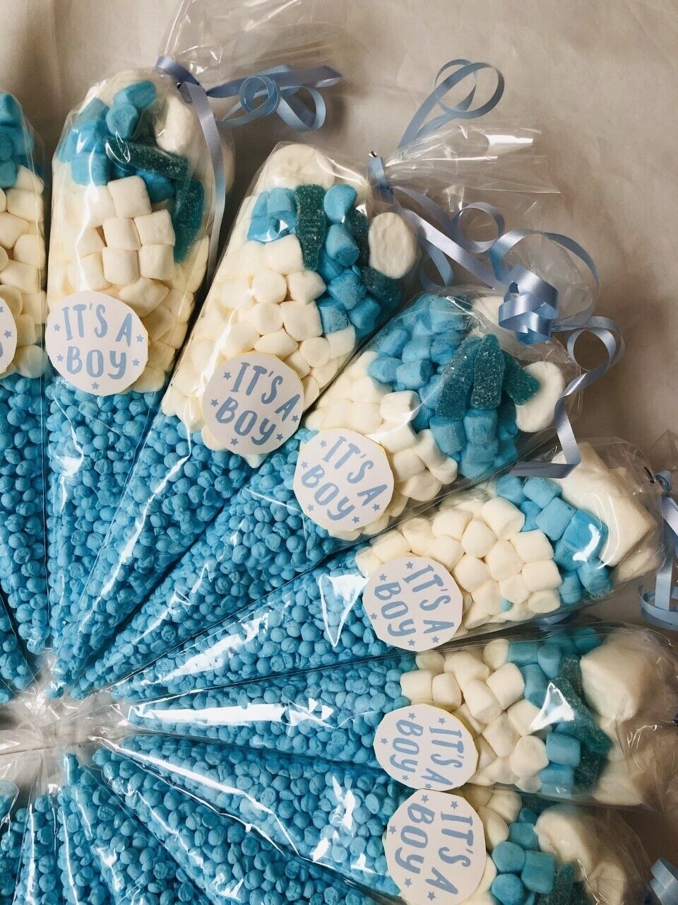 It's A Boy Blue Baby Shower Gender Reveal Filled Sweet Cone Favour & Sticker