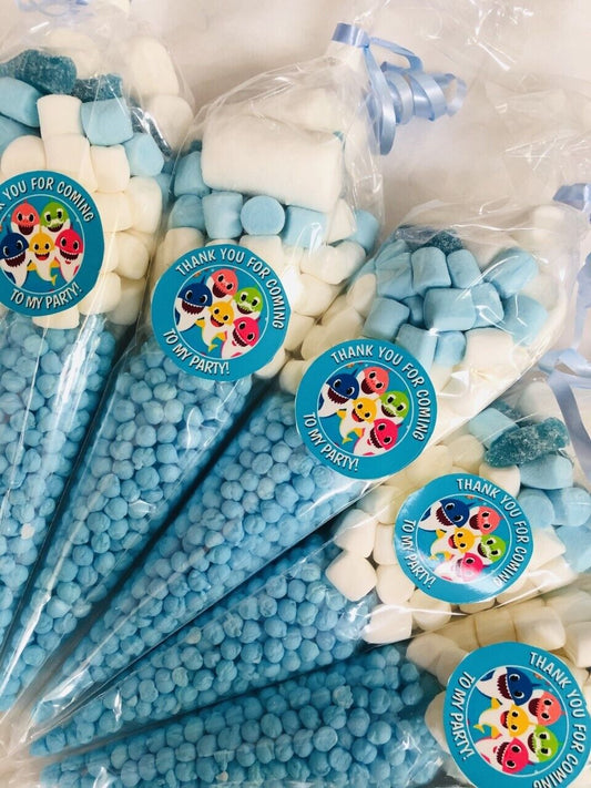 Made to order Baby Shark Inspired Themed Thank You For Coming Party Sweet Candy Cones Sweets Cone Blue