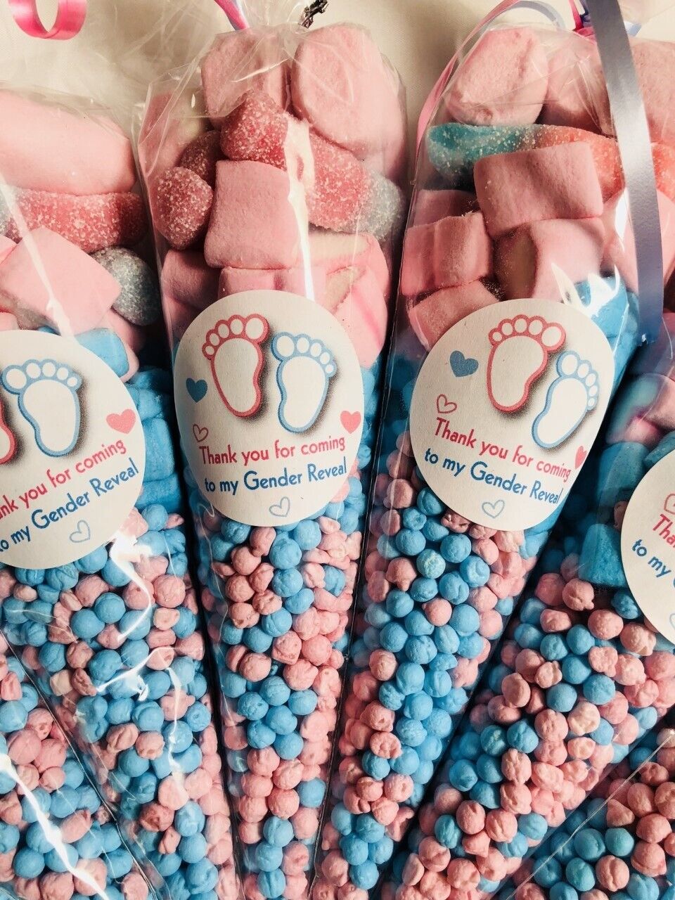 Gender Reveal Pink Blue Sweet Cones Candy Party Bags Baby Shower Favours