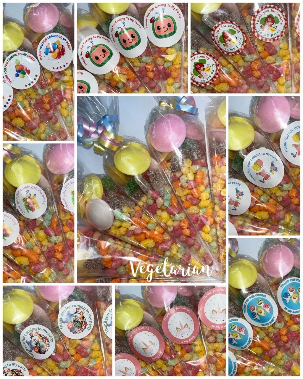 Filled Vegetarian Baby Birthday Party Kids Sweet Cones Party Bags Candy