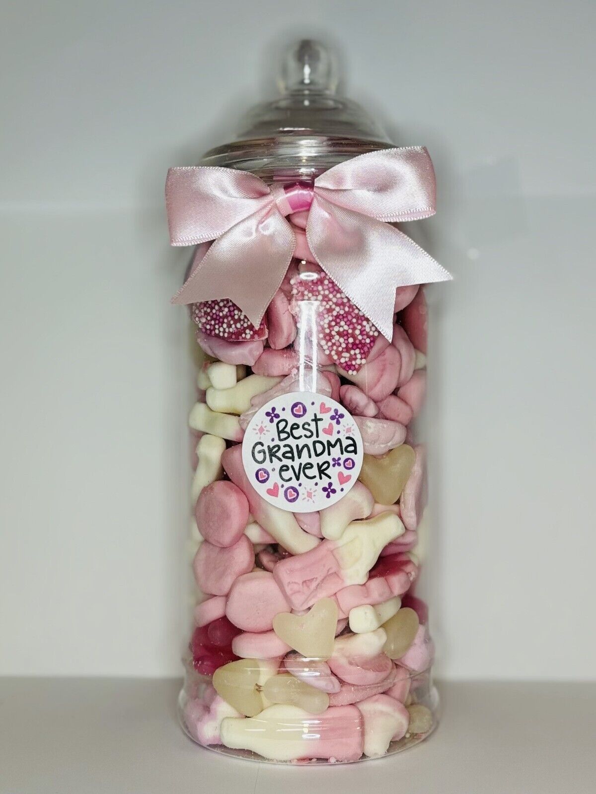 Best Grandma Ever Filled Pink Pick N Mix Gummy Sweet Victorian Jar Gift Present