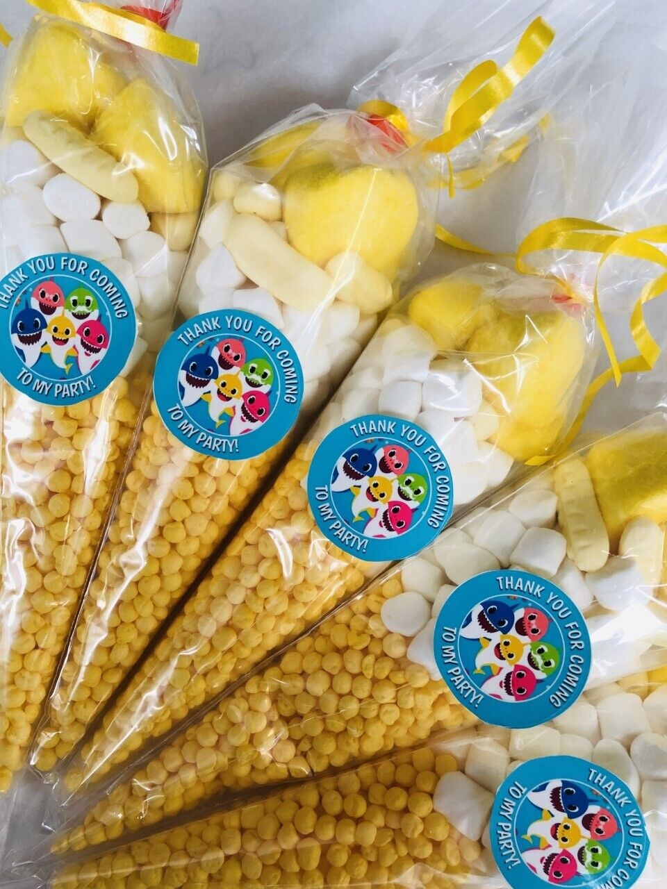 Made to order Baby Shark Thank You For Coming Party Sweet Candy Cones Sweets Cone Yellow