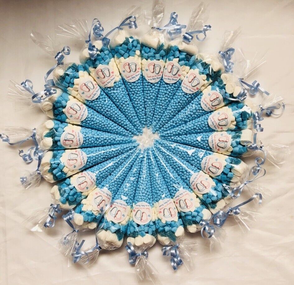 Blue Baby Boy Baby Shower Favours Filled Candy Sweet Cones Party Bag Fillers