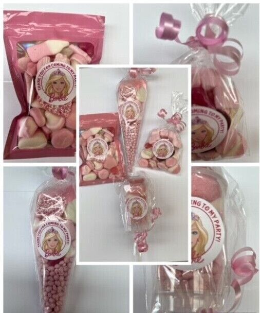 Barbie Inspired Themed Birthday Sweet Candy Cones Party Bags Filled Push Pop Pink Pick n Mix