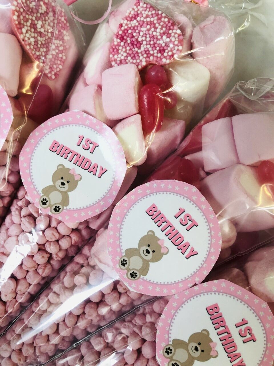 Filled 1st Birthday Teddy Bear Sweet Candy Cones Party Bags Fillers Made To Order