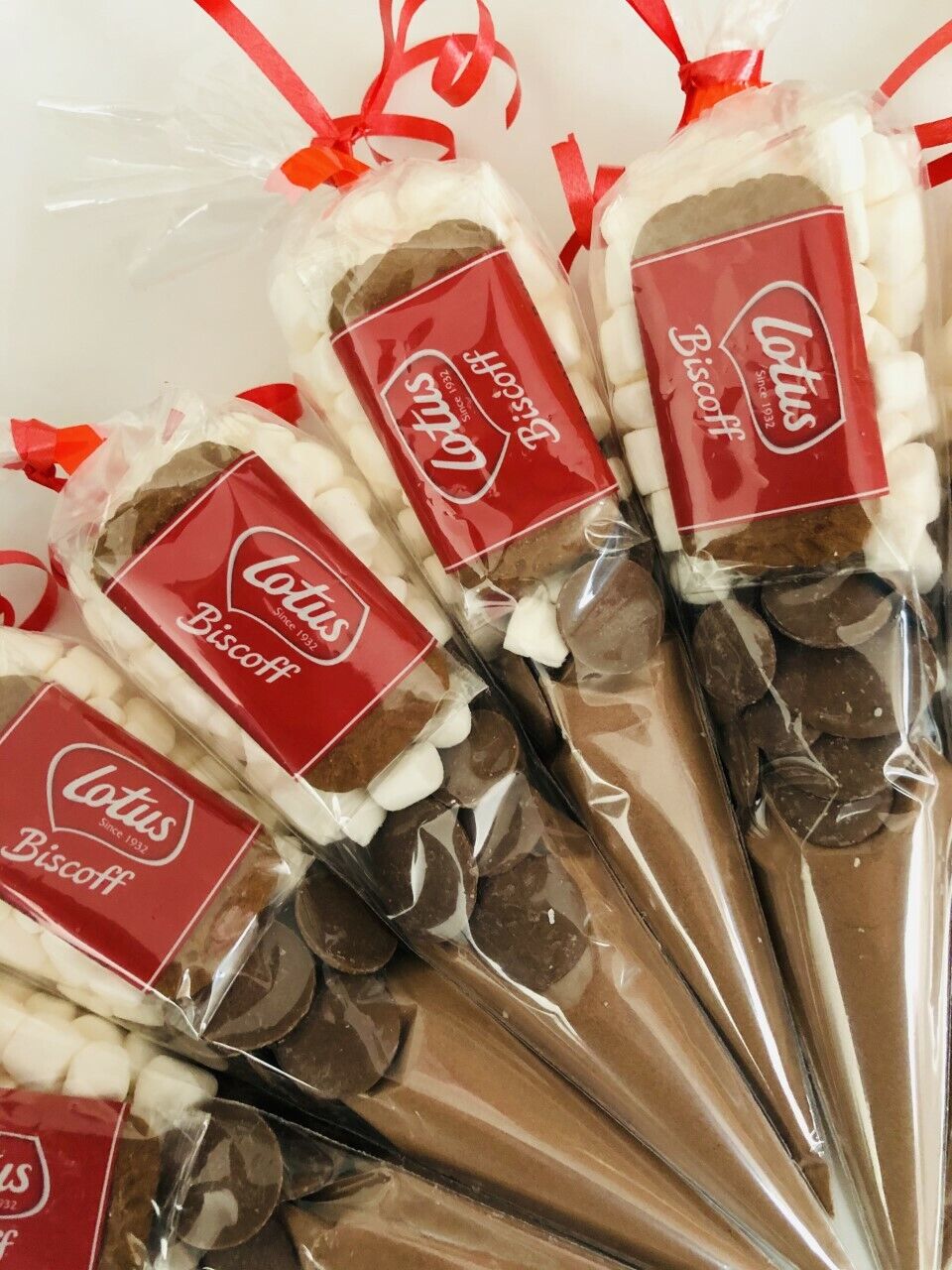 Biscoff Hot Chocolate, Buttons & Marshmallows Handmade Party Bag Fillers Cones