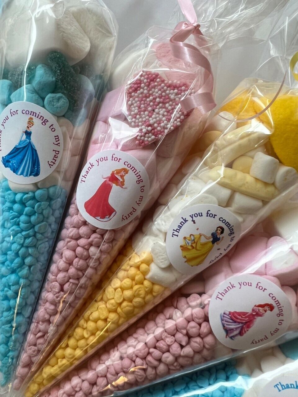 Sets of 5 Princess Filled Party Sweet Cones & Stickers Party Bag Fillers