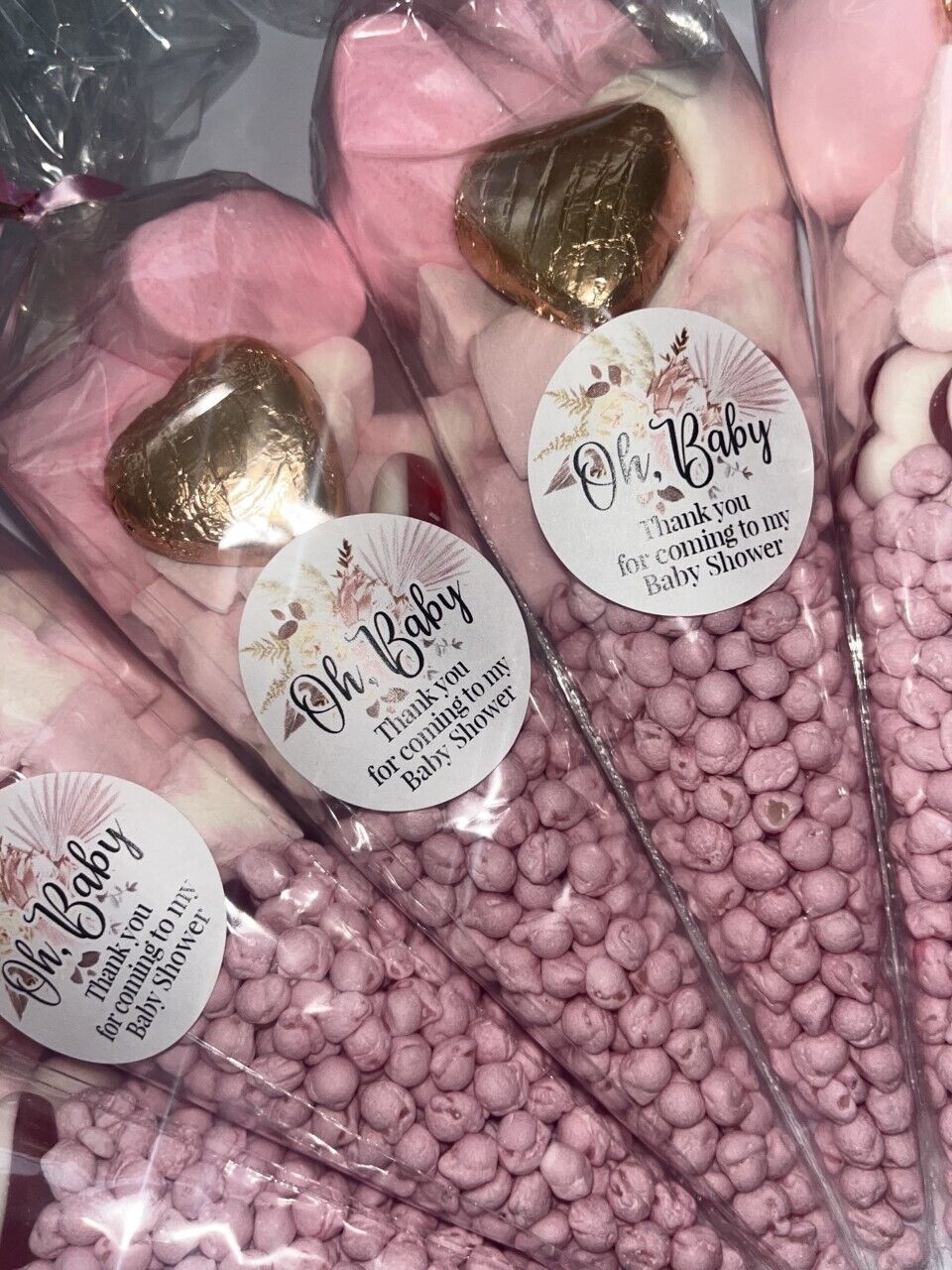 Oh Baby Neutral Pink Shower Favours Filled Sweet Cones Party Bag Baby Shower