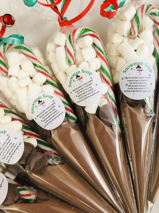 Snowman Soup Hot Chocolate, Buttons & Marshmallows Handmade Cone Christmas Cones